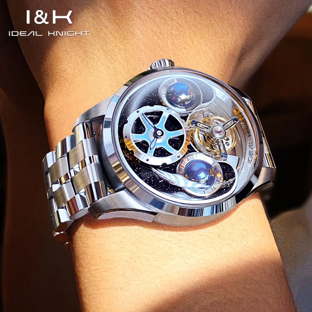 IDEAL KNIGHT Real Tourbillon Automatic Watches for Men 43mm Large Dial Blue Earth Series High-end Luxury Brand Mechanical Watch - Image 18