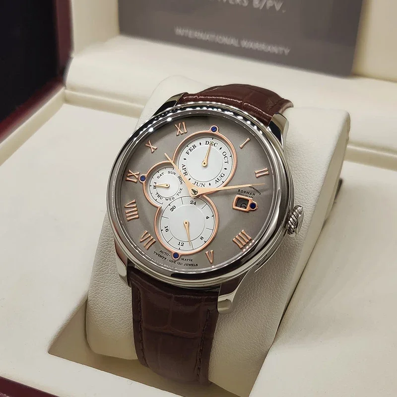 Luxury Brand BORMAN Automatic Mechanical Men’s Watches Sapphire 50M Waterproof Multi-function Dial Retro Leather Clocks BM18011 - Image 3
