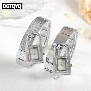 Ladies Sliver Detachable Lock Wristwatch Diamond Rhinestone Inlay Bracelet Quartz Watch for Women reloj para mujer часы женские