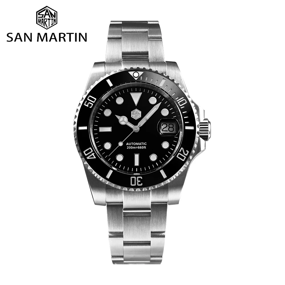 San Martin Watch New Upgraded Sub Men PT5000 ST2130 Automatic Diving Watches with Ceramic Bezel 200m Waterproof Sapphire SN0017G