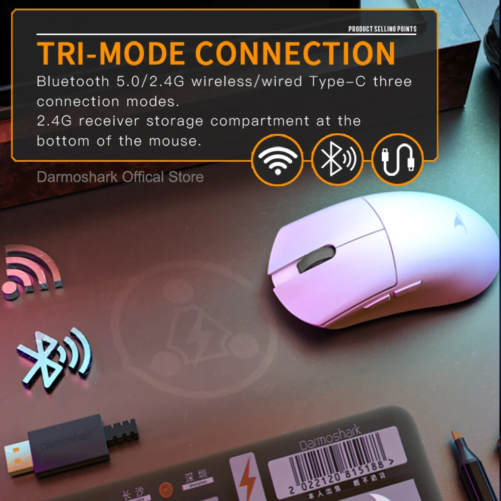 Darmoshark M3Pro Gaming Mouse 2.4G BT Wireless Tri-Mode PAW3395 Sensor N52840 26000DPI Big Hand Macro Driver Mouse For Gaming - Image 9