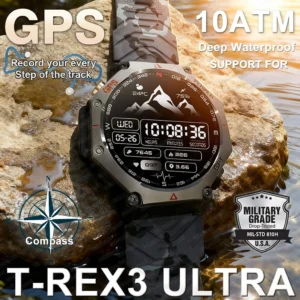 T-Rex 3 Ultra Military Grade GPS Smart Watch 10ATM Waterproof Compass Altimeter Barometric AMOLED Men HD Call Sports Smartwatch