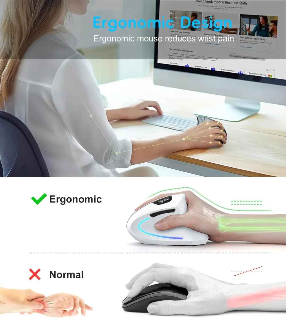 New Dual Mode Wireless Vertical Mouse Bluetooth 5.1 Silent Ergonomic 6 Buttons Type‑C 2400DPI Anti‑Mouse Hand for Office Laptop - Image 20