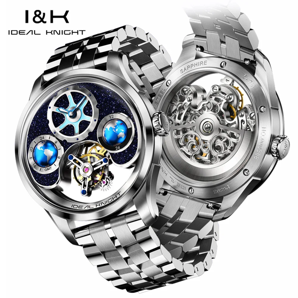 IDEAL KNIGHT Real Tourbillon Automatic Watches for Men 43mm Large Dial Blue Earth Series High-end Luxury Brand Mechanical Watch - Image 7