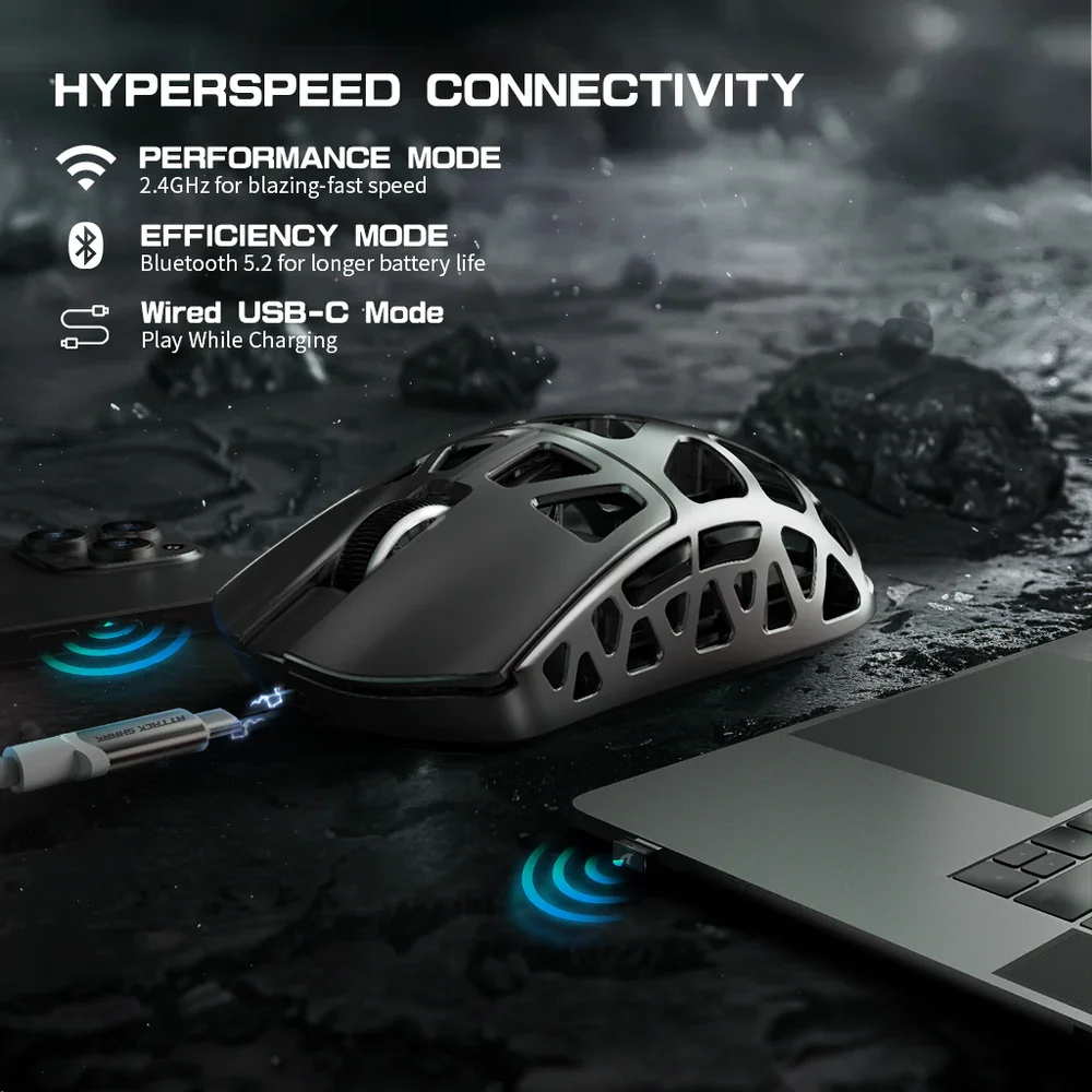 ATTACK SHARK R3 Magnesium Alloy Gaming Mouse 8K SUPERLIGHT 8000Hz 6 Adjustable DPI up to 26000 PAW3395 BT/2.4G Wireless/Wired - Image 8