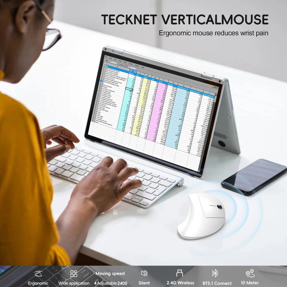 New Dual Mode Wireless Vertical Mouse Bluetooth 5.1 Silent Ergonomic 6 Buttons Type‑C 2400DPI Anti‑Mouse Hand for Office Laptop - Image 23