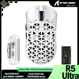 ATTACK SHARK R5 Ultra 39g Carbon Fiber 8000Hz Wireless Gaming Mouse, 42000DPI, PAW3950MAX Sensor, Nordic 52840 Chip, Tri-Mode