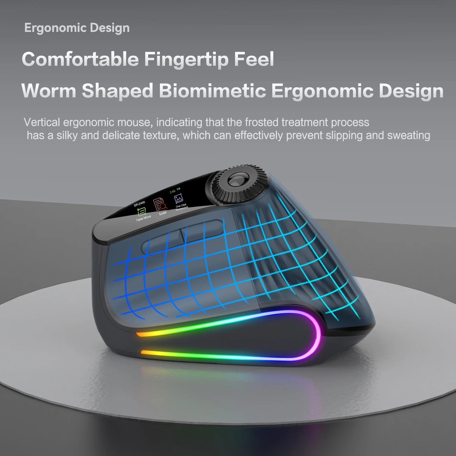 Jomaa RGB Backlit Speed Roller Wireless Vertical Mouse with Function Adjustment Knob Bluetooth USB Ergonomic Mice Slient Click - Image 7