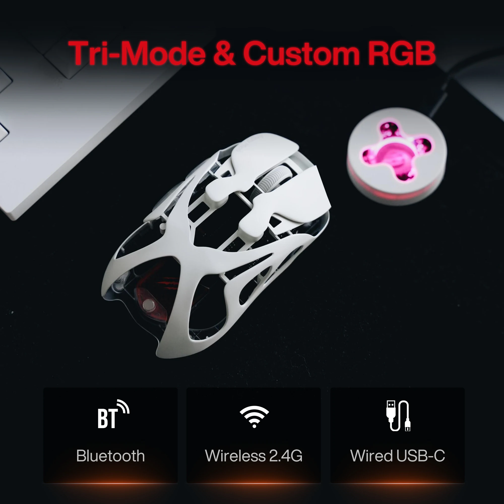 Angry Miao Infinity Gaming Wireless Mouse Hot-Swappable Metal Ultralight Hollow PAW3950 Dual 8K Wired Tri-Mode - Image 4