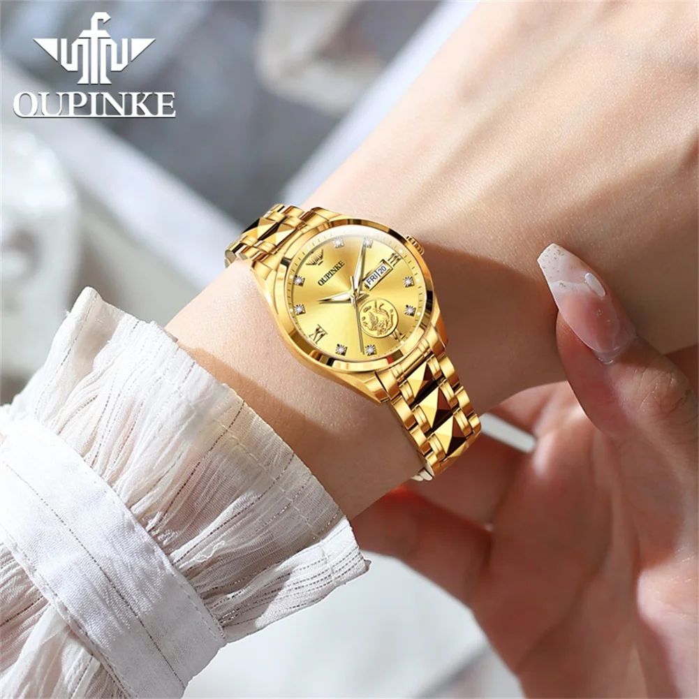 OUPINKE 3259 Real Gold Automatic Mechanical Watch for Women Ladies Hand Clock Original Luxury Tungsten Steel Strap Watch Women - Image 7