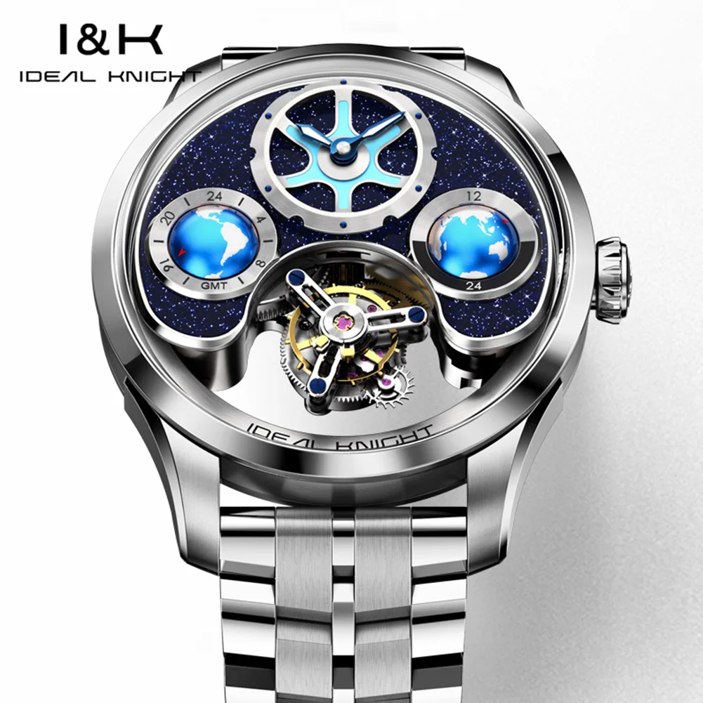 IDEAL KNIGHT Real Tourbillon Automatic Watches for Men 43mm Large Dial Blue Earth Series High-end Luxury Brand Mechanical Watch - Image 12