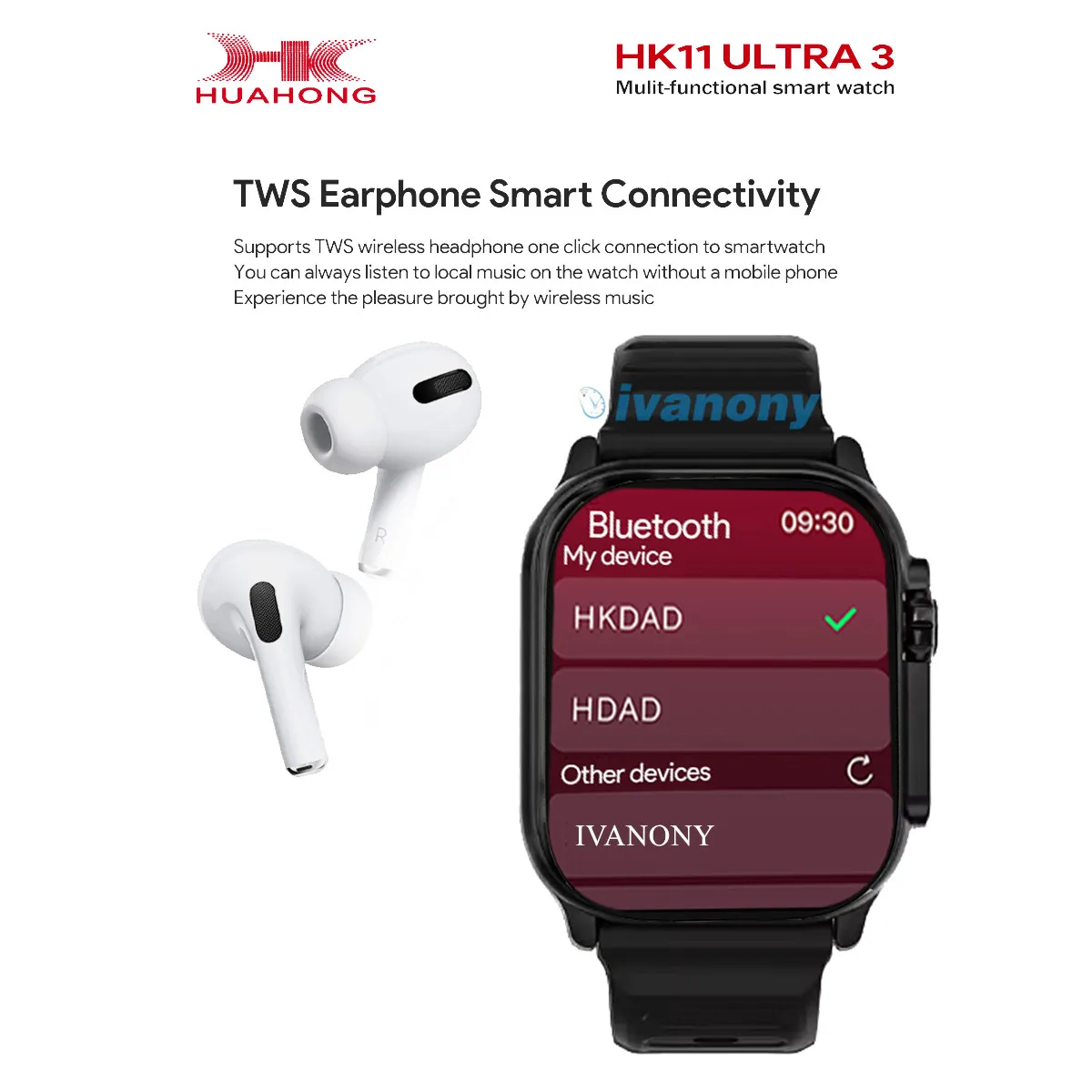 Original HK11 ULTRA3 Smart Watch Support TWS Earphone Connect Network Share Connection AI Robots Receive Call AMOLED Smartwatch - Image 5