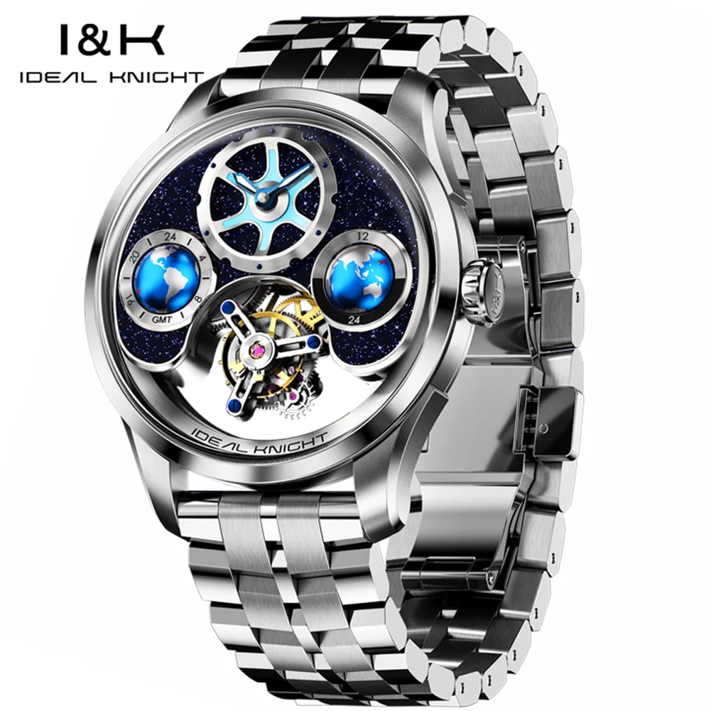 IDEAL KNIGHT Real Tourbillon Automatic Watches for Men 43mm Large Dial Blue Earth Series High-end Luxury Brand Mechanical Watch - Image 4