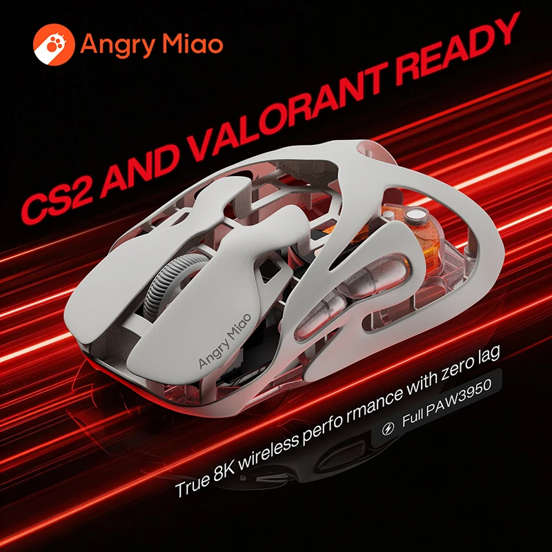Angry Miao Infinity Gaming Wireless Mouse Hot-Swappable Metal Ultralight Hollow PAW3950 Dual 8K Wired Tri-Mode
