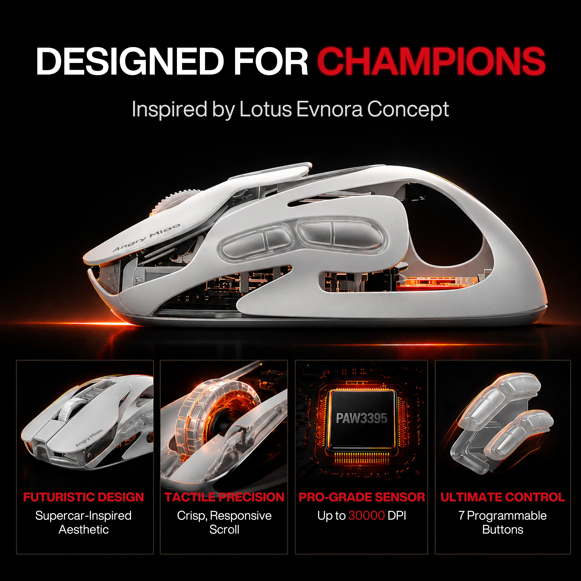 Angry Miao Infinity Gaming Wireless Mouse Hot-Swappable Metal Ultralight Hollow PAW3950 Dual 8K Wired Tri-Mode - Image 2